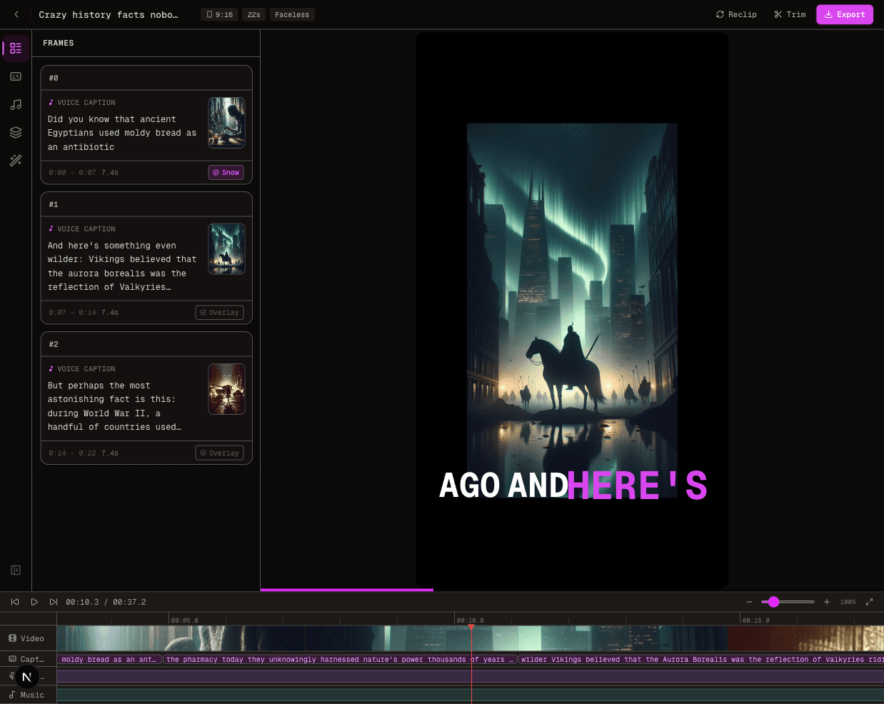 FluxNote scene timeline for AI-generated video