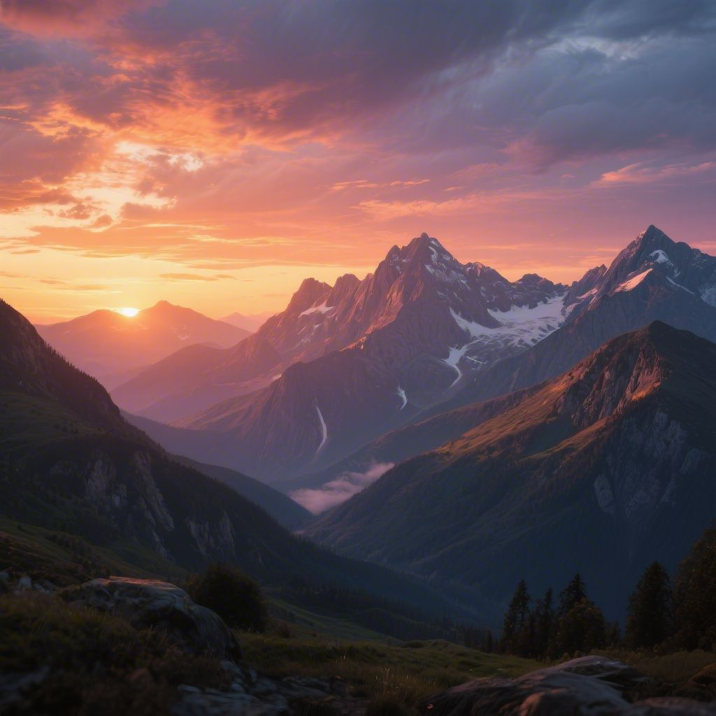 sunset over mountains