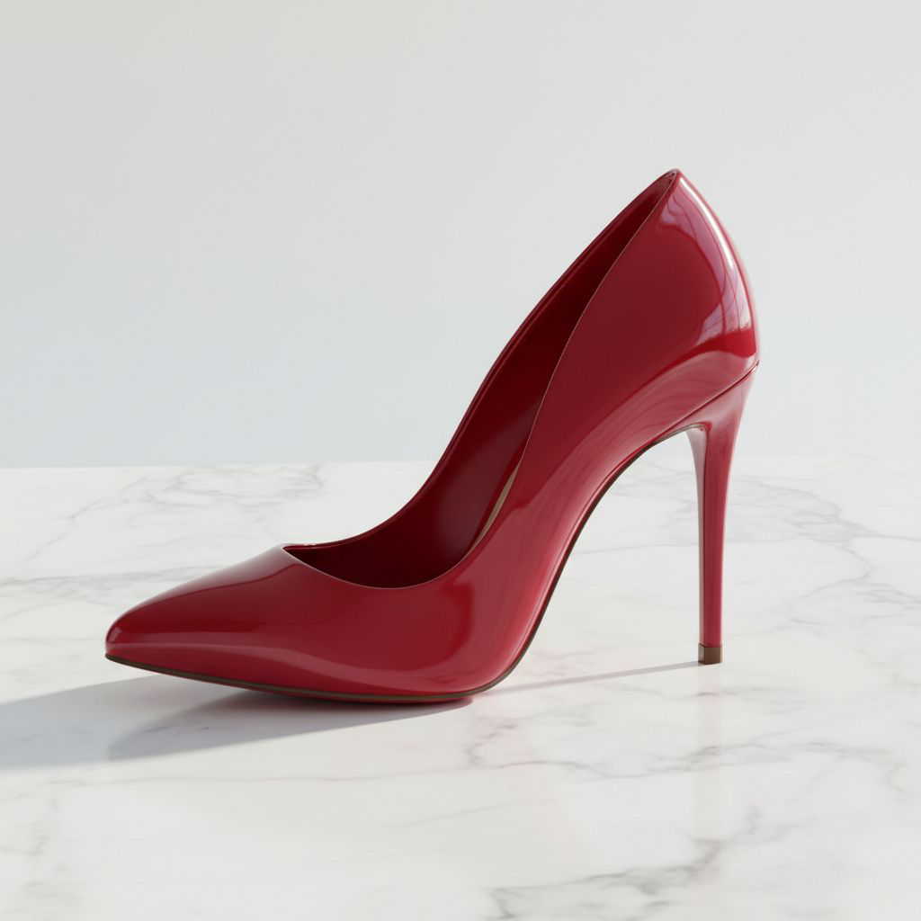 a red shoe on marble surface