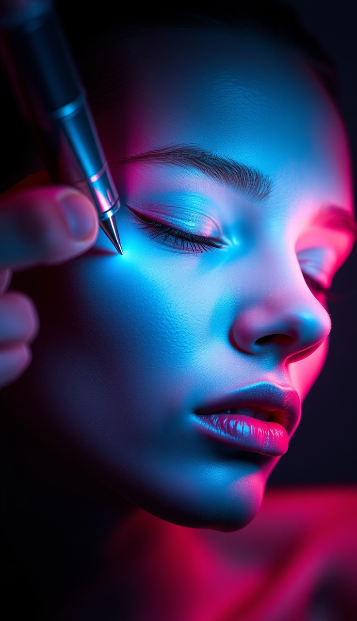 Slight cinematic push-in, sculpting tool exits as a curing light moves into position, emitting a soft blue glow that intensifies, the composite surface subtly shifts from soft to hardened with a polished sheen forming