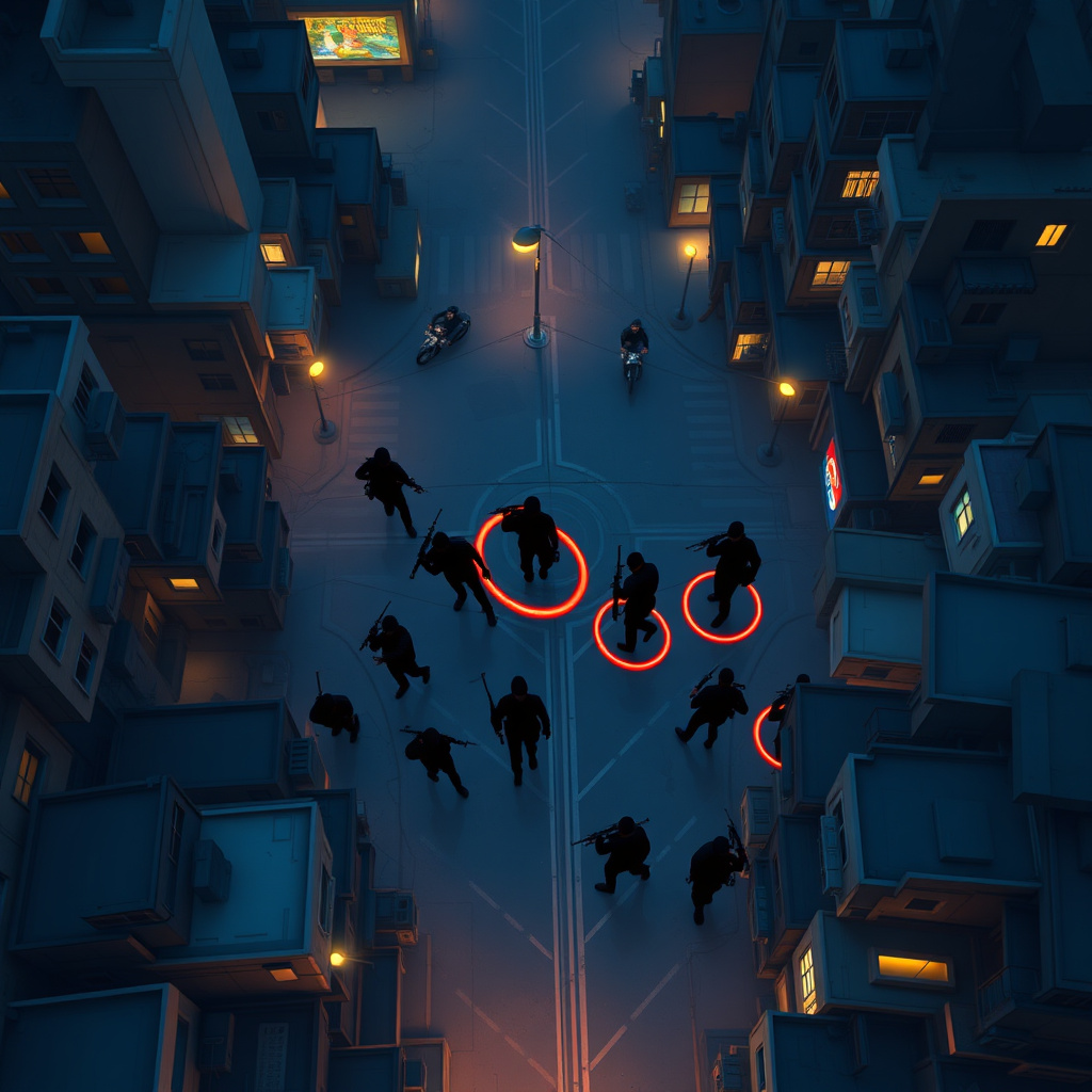 Top-down view, figures peel off from a central point moving in different directions simultaneously like a slow explosion of intent, each group moves with purpose in their assigned direction, the city map below them suggests the grid of Mumbai streets, camera zooms very slowly out to show the full ex