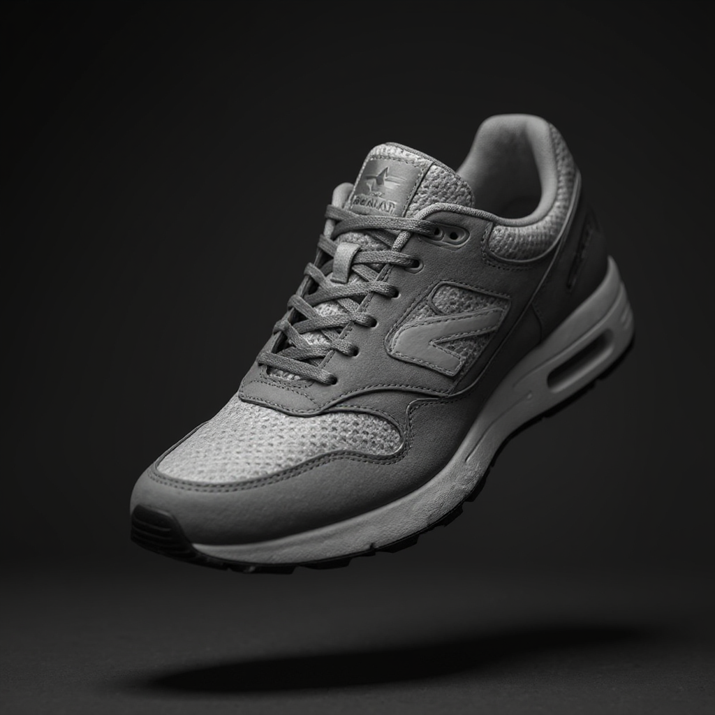 premium sneaker floating mid-air, studio lighting
