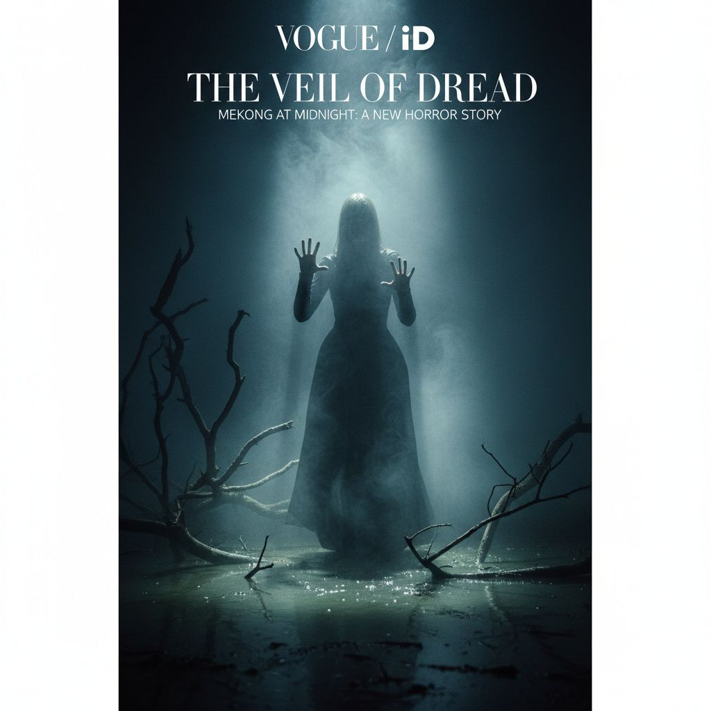 Foggy Mekong river at night,
dark mysterious atmosphere,
cinematic horror lighting,
mist above water,
realistic movie scene,
dark blue tones,
ultra detailed,
vertical composition,
9:16