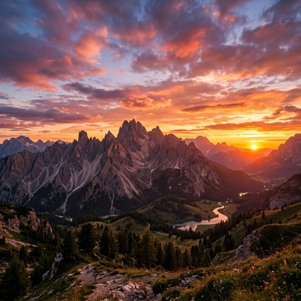 sunset over mountains