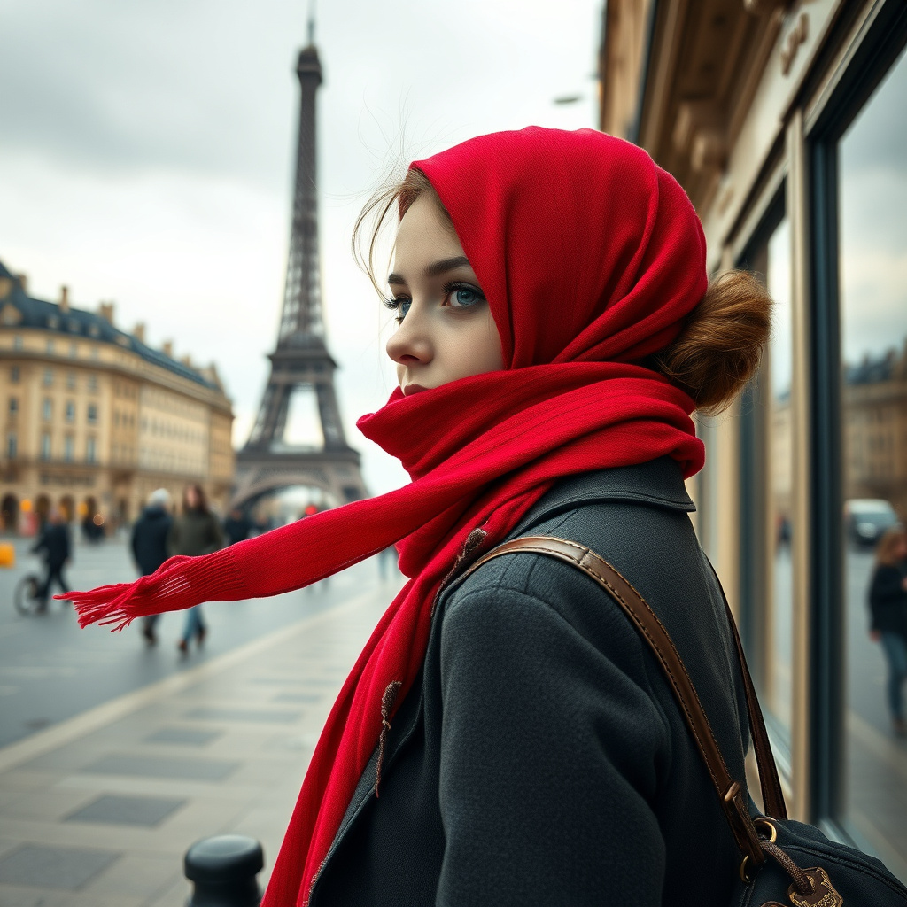 girl with a red scarf in paris