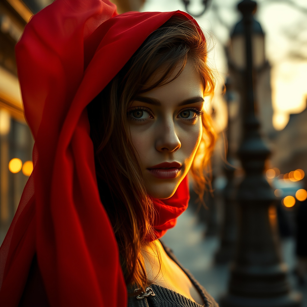 girl with a red scarf in paris
